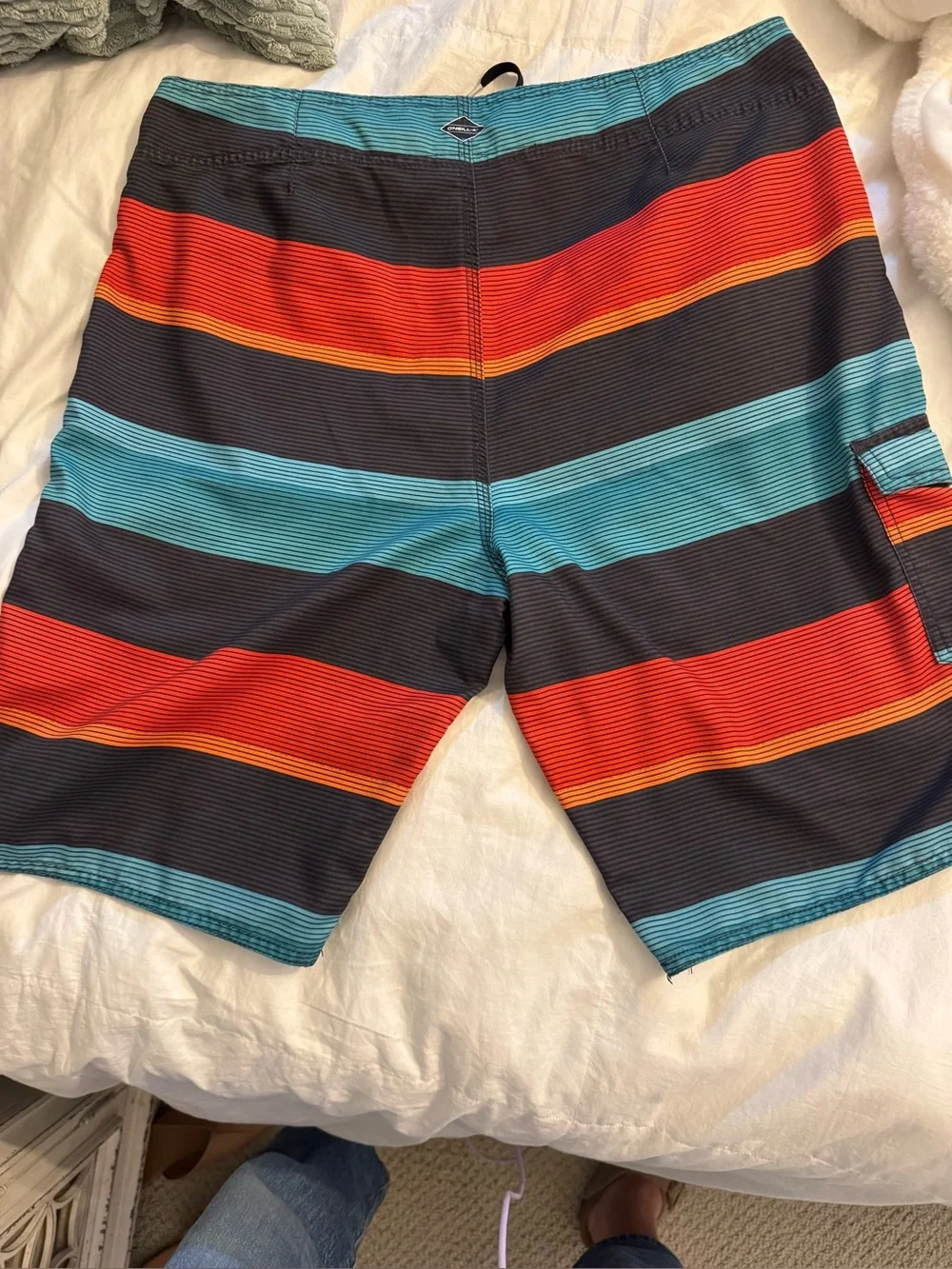 O’Neill Men's Striped Red & Teal Swim/ Board Trunks size 34 Coastal